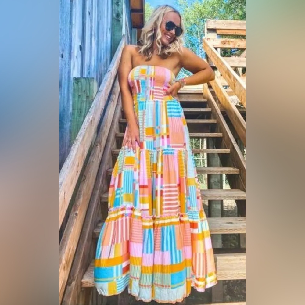 Anthropologie | Abel The Label Colorful Maxi Patchwork Dress Strapless - Picture 8 of 8